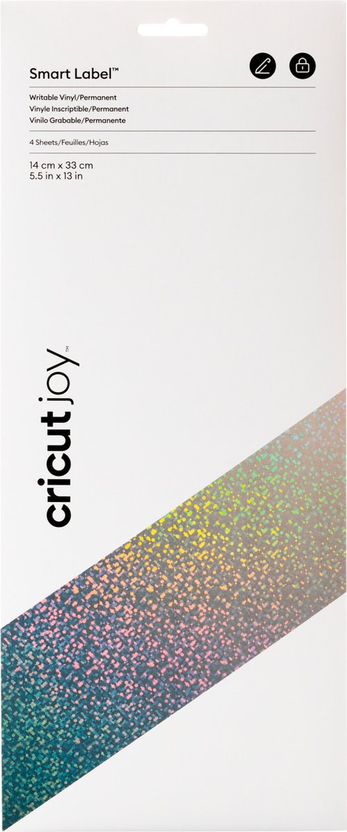 Cricut Joy Smart Label | beschrijfbaar vinyl | permanent | zilver holografisch | 14x33cm | 4 vellen